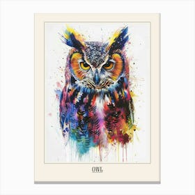 Owl Colourful Watercolour 2 Poster Canvas Print