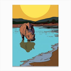 A Rhino In The River Block Colours 3 Canvas Print