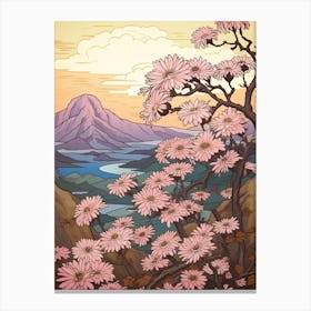 Omurasaki Japanese Aster Japanese Botanical Illustration Canvas Print