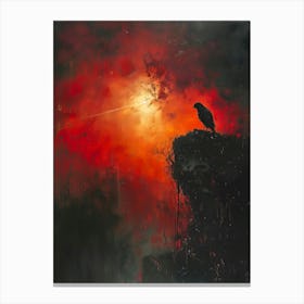 Crow At Sunset, Bichromatic, Surrealism, Impressionism Canvas Print