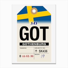 Gottenburg (GOT) Sweden Vintage Airline Luggage Tag Canvas Print