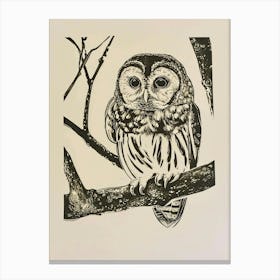 Tawny Owl Linocut Blockprint 3 Canvas Print