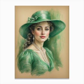 Lady In Green Hat 1 Canvas Print