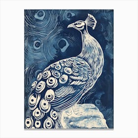 Peacock On A Rock Linocut Inspired 2 Canvas Print