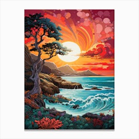 Coral Beach Australia At Sunset, Vibrant Painting 9 Canvas Print
