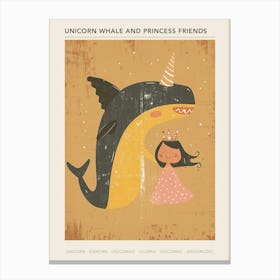 Unicorn Whale With A Princess Muted Pastel 1 Poster Canvas Print