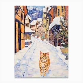Cat In The Streets Of Interlaken   Switzerland With Snow 2 Canvas Print