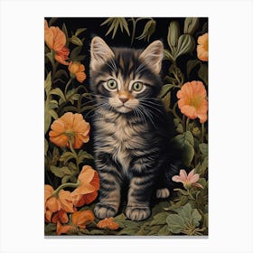 Floral Cat In Botanical Garden 2 Canvas Print
