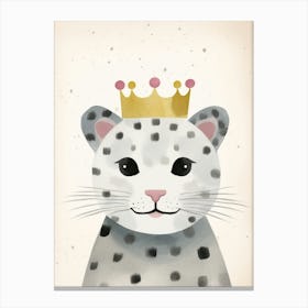 Little Snow Leopard 1 Wearing A Crown Canvas Print