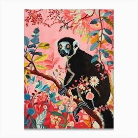 Floral Animal Painting Lemur 3 Canvas Print