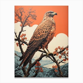 Vintage Bird Linocut Red Tailed Hawk 2 Canvas Print