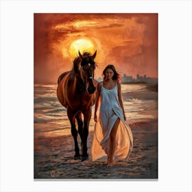 Woman And A Horse Canvas Print