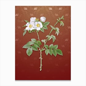 Vintage White Flowered Rose Botanical on Falu Red Pattern n.1019 Canvas Print