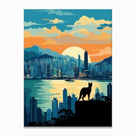 Hong Kong, China Skyline With A Cat 1 Canvas Print