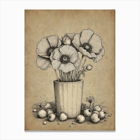 Poppies In A Pot Canvas Print