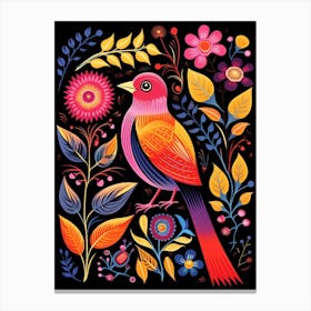 Folk Bird Illustration Finch 1 Canvas Print