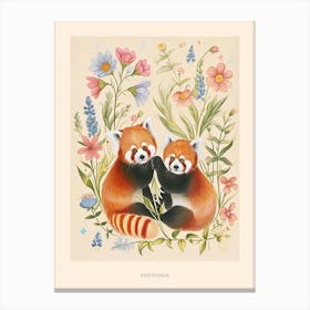 Folksy Floral Animal Drawing Red Panda 2 Poster Canvas Print