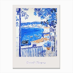 Saint Tropez France 4 Mediterranean Blue Drawing Poster Canvas Print