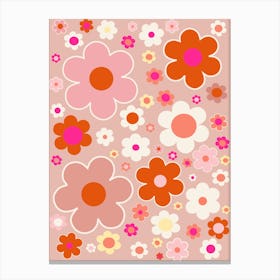 Retro Flowers Peach Canvas Print
