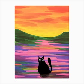 Cute Cat In Colourful Lake Painting Canvas Print