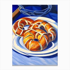 Pretzel Bread Bakery Product Acrylic Painting Tablescape Canvas Print