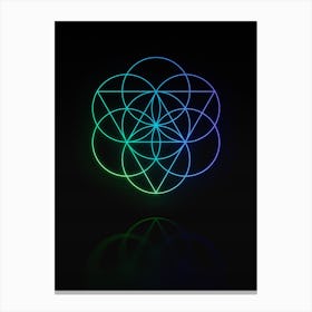 Neon Blue and Green Abstract Geometric Glyph on Black n.0250 Canvas Print