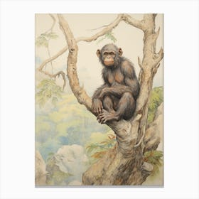 Storybook Animal Watercolour Bonobo 2 Canvas Print