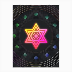 Neon Geometric Glyph in Pink and Yellow Circle Array on Black n.0155 Canvas Print