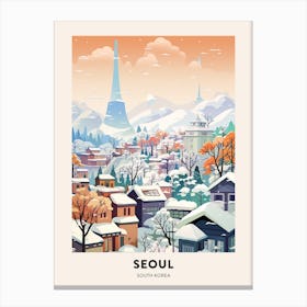 Vintage Winter Travel Poster Seoul South Korea 1 Canvas Print