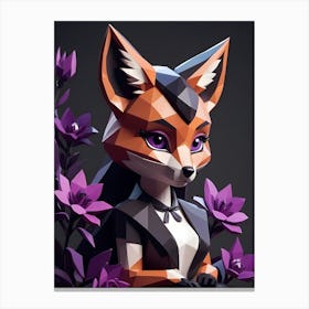 Low Poly Floral Fox Girl, Purple (22) Canvas Print