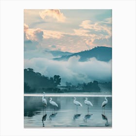 White Egrets On The Lake Canvas Print