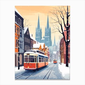 Vintage Winter Travel Illustration Cologne Germany 2 Canvas Print