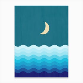 Crescent Moon On Blue Ocean Canvas Print