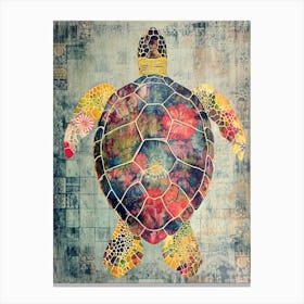 Colourful Sea Turtle Textured Collage Canvas Print