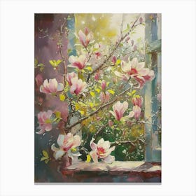 Magnolia Flowers On A Cottage Window 2 Canvas Print