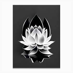 Blooming Lotus Flower In Lake Black And White Geometric 1 Canvas Print