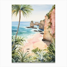 Watercolor Painting Of Praia Dona Ana, Lagos Portugal 4 Canvas Print