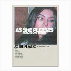 As She Pleases By Madison Beer 2018 Poster Canvas Print