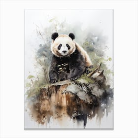 Panda, Japanese Brush Painting, Ukiyo E, Minimal 4 Canvas Print