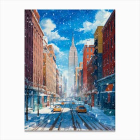 Anime Canvas Art: Snowy New York Cityscape with Empire State Building and Falling Snow, Perfect for Lofi Urban Winter Aesthetic Lovers. Stampe su tela