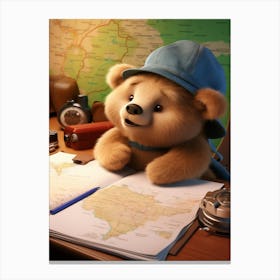 Adorable Bear Cub Hits the Books Print Canvas Print