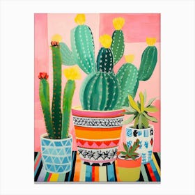 Cactus Painting Maximalist Still Life Bunny Ear Cactus 2 Canvas Print
