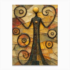 Stylized Abstract Figure With Spirals – Textured Geometric Art In Warm Tones Canvas Print