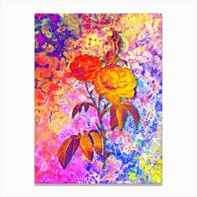 Purple Roses Botanical in Acid Neon Pink Green and Blue Canvas Print