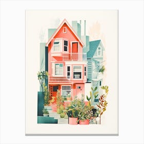 A House In San Francisco, Abstract Risograph Style 3 Canvas Print