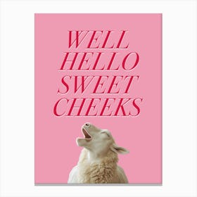 Well Hello Sweet Cheeks Funny Pink Bathroom Print Canvas Print