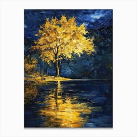 Yellow Tree By The Lake Canvas Print