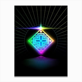 Neon Geometric Glyph in Candy Blue and Pink with Rainbow Sparkle on Black n.0265 Canvas Print