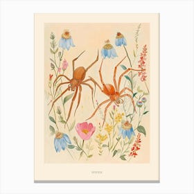 Folksy Floral Animal Drawing Spider 2 Poster Canvas Print