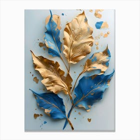 Gold And Blue Leaves 1 Canvas Print